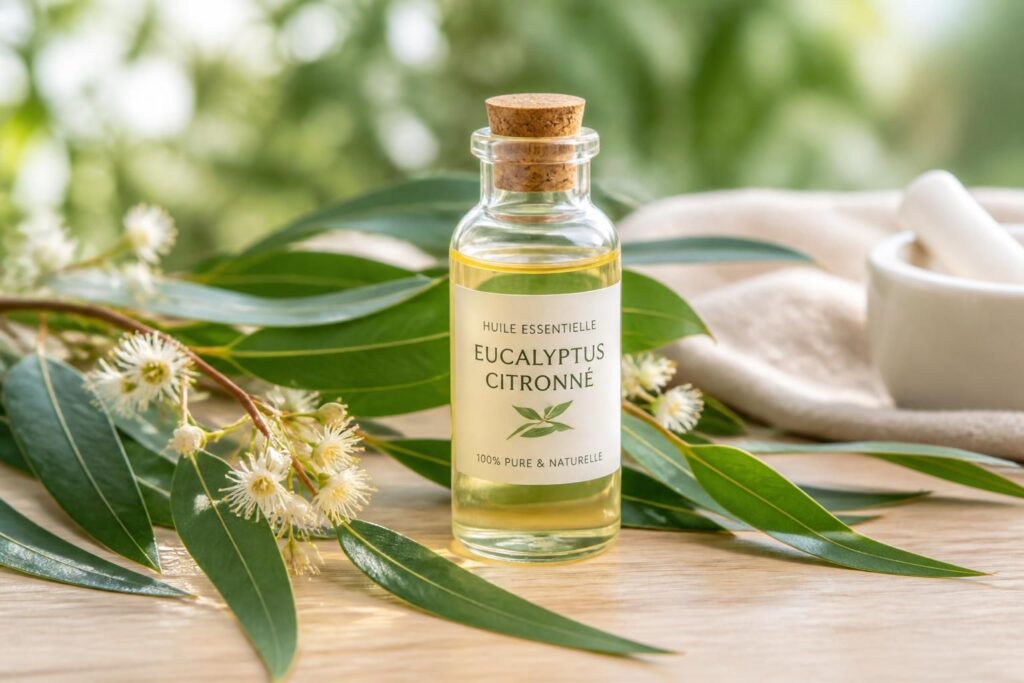 découvrez les bienfaits naturels de l'huile essentielle d’eucalyptus citronné pour votre santé : soulagement des douleurs, renforcement du système immunitaire et purification de l'air.