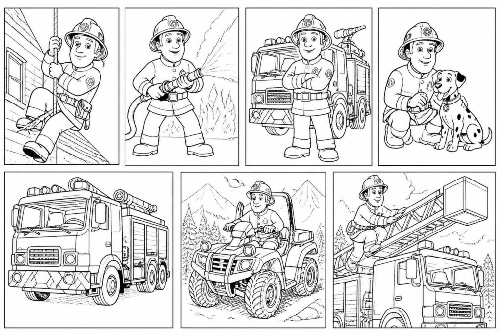 découvrez 7 dessins de coloriage pompier sam à imprimer gratuitement pour divertir et amuser les enfants. parfait pour développer leur créativité tout en s'amusant.