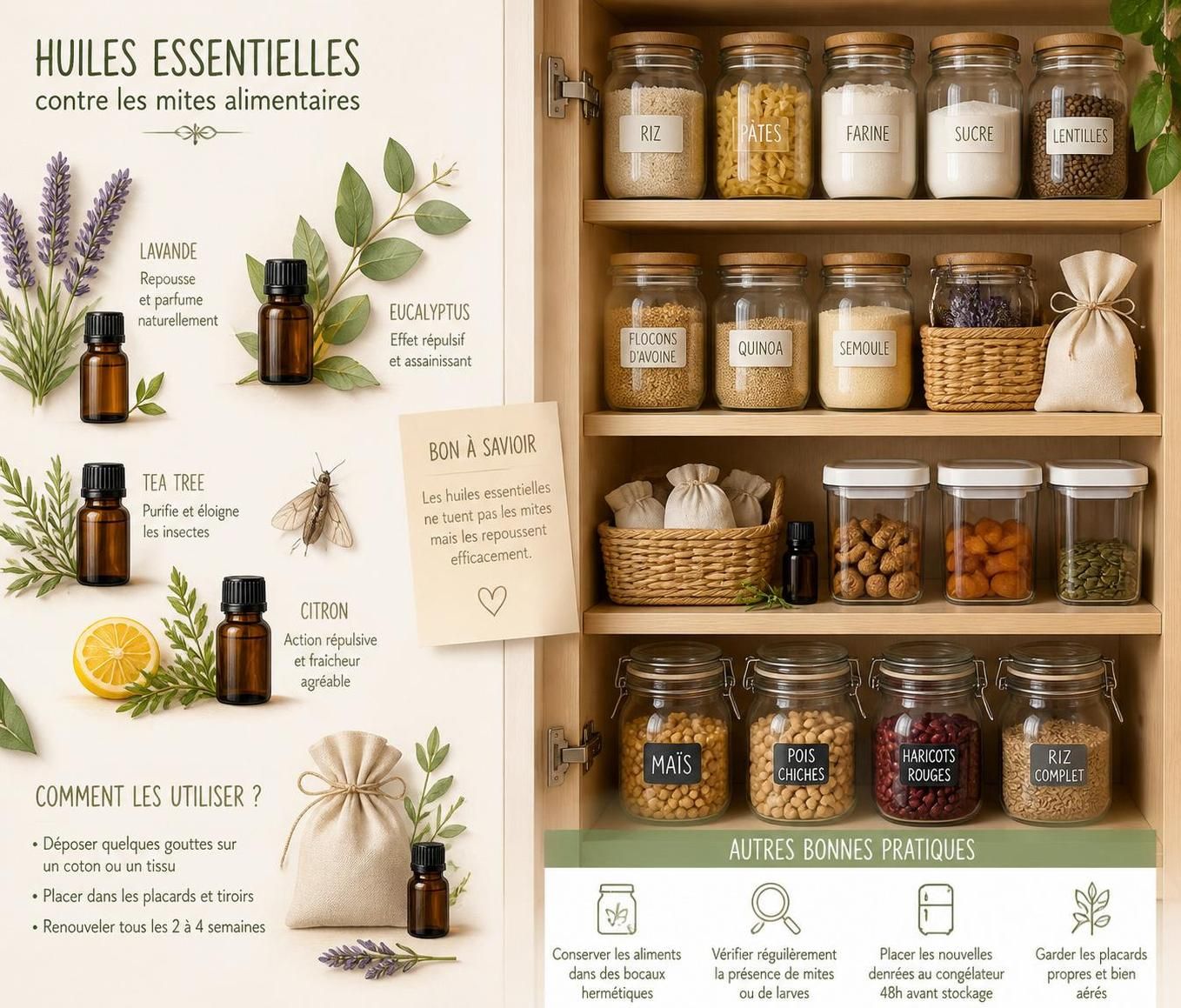 découvrez comment les huiles essentielles offrent une solution naturelle et efficace pour éliminer les mites alimentaires et protéger vos provisions de manière saine.