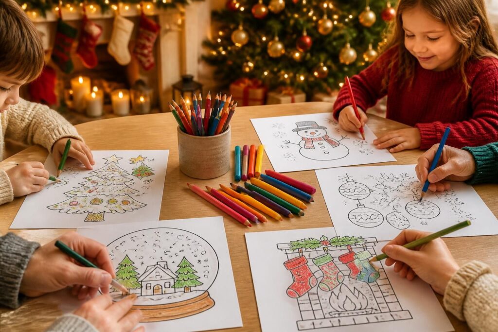 téléchargez gratuitement des coloriages de noël en format a4, parfaits pour toute la famille. idées ludiques et créatives pour célébrer les fêtes ensemble.