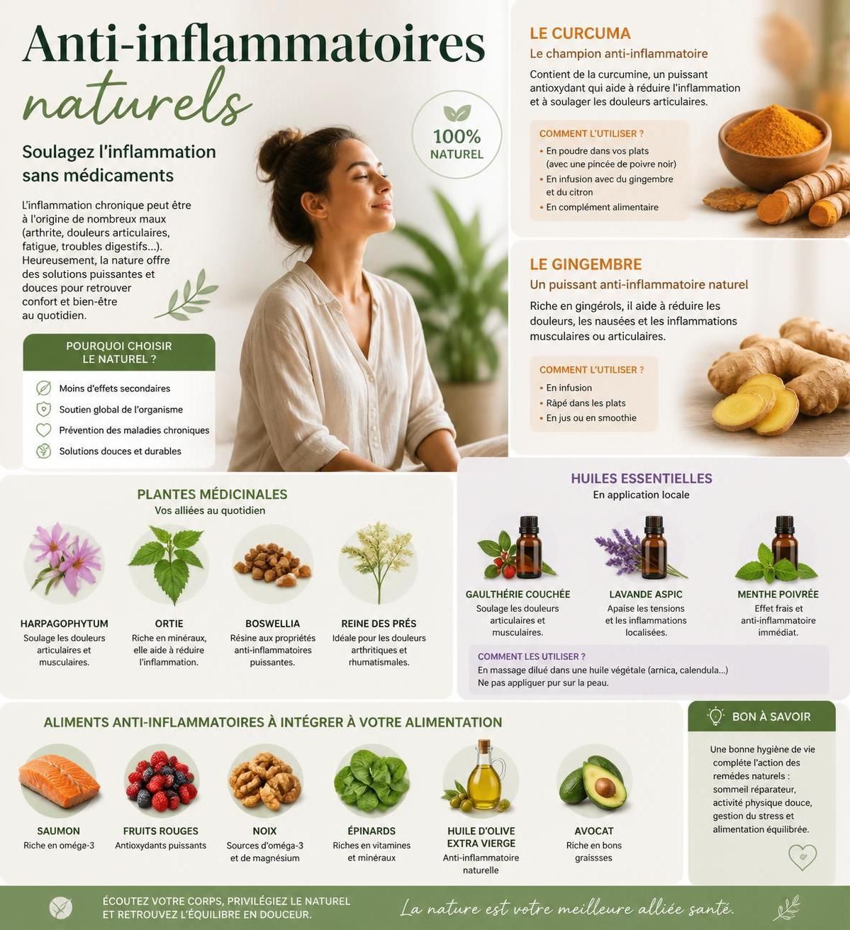 découvrez comment soulager l'inflammation naturellement grâce aux anti-inflammatoires naturels efficaces, sans recours aux médicaments.